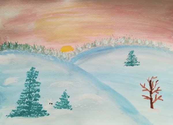 Зимнее утро рисунок карандашом