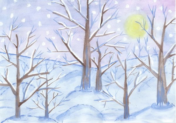 Зимний пейзаж пастелью для детей