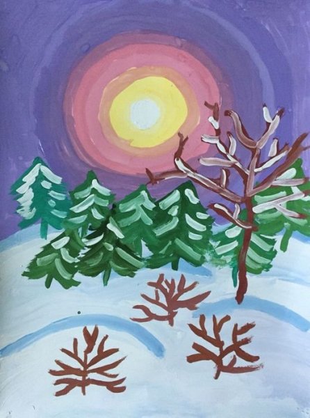 Рисунок на тему зимний вечер