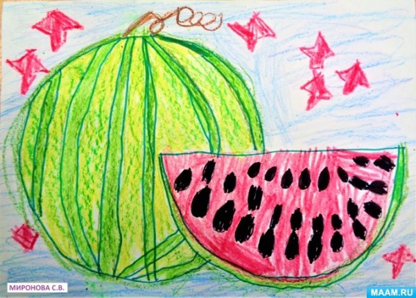 Арбуз цветными карандашами