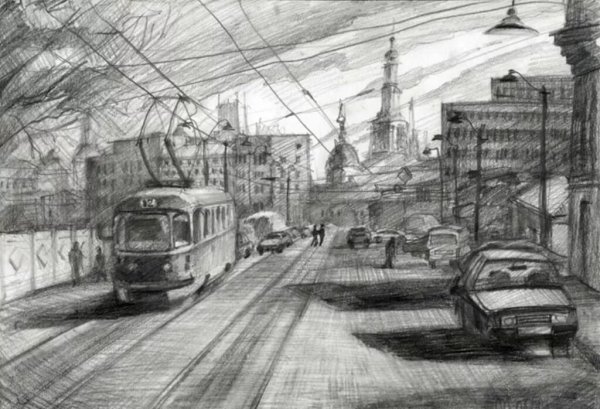 Пейзаж карандашом