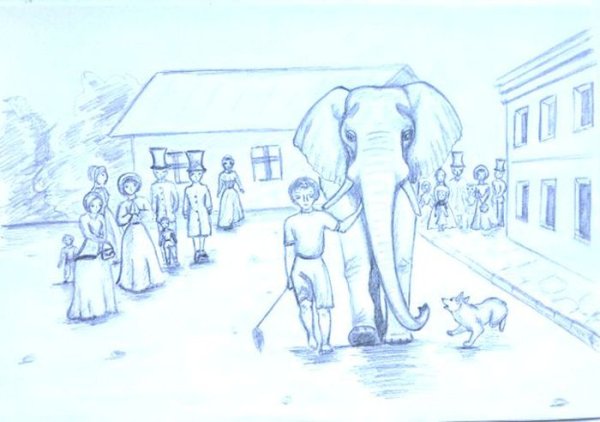 Иллюстрация к басне Крылова слон и моська