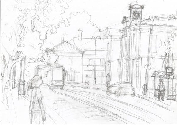 Эскиз городского пейзажа легкий