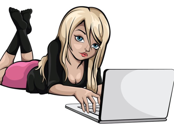 Мультяшная девушка с ноутбуком