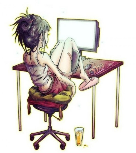 Девушка за компьютером рисунок