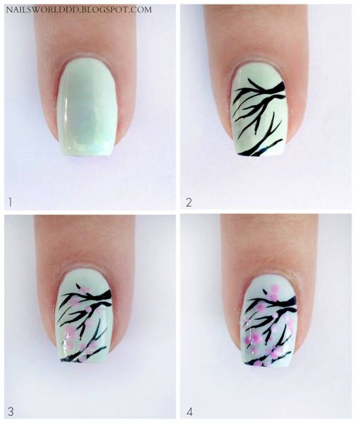 Веточки на ногтях для начинающих