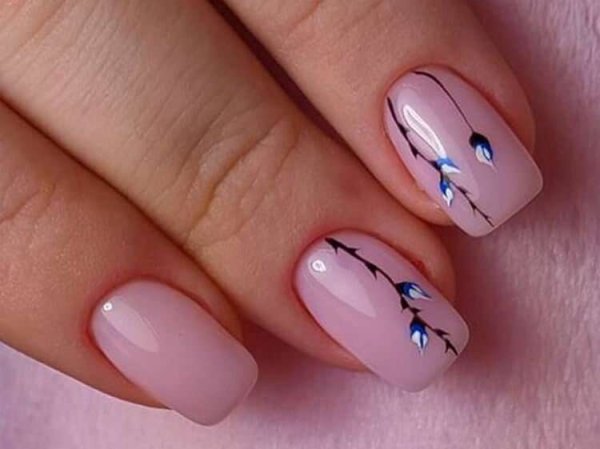 Маникюр веточки цветочки на ногтях