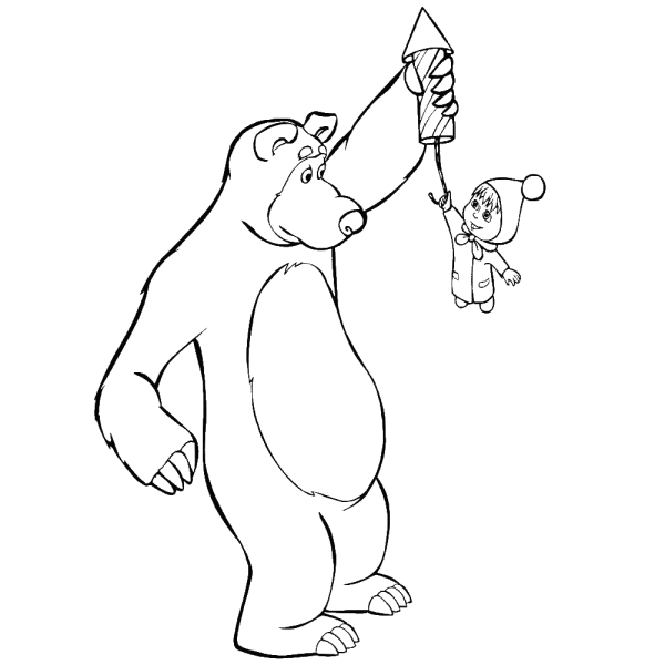 Распечатка Маша и медведь раскраска