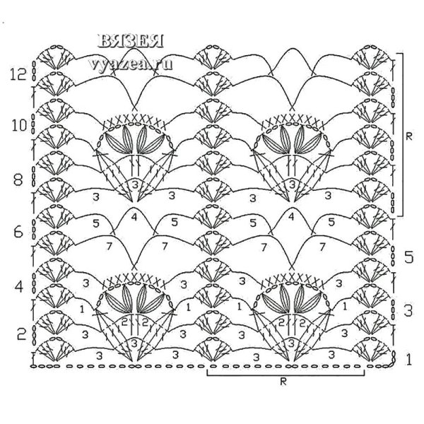 Ажурный узор крючком схемы для кофты