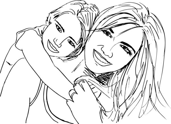 Мама и дочь обнимаются рисунок