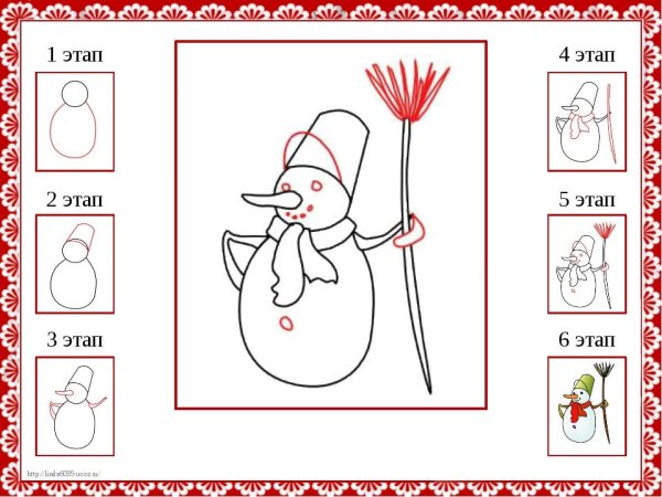 Снеговик сбоку контур