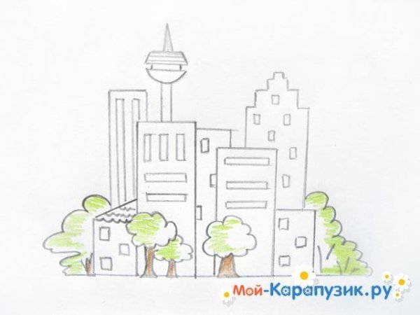 Поэтапное рисование города