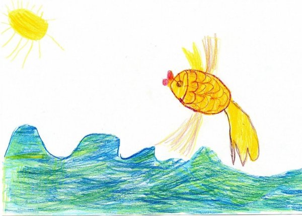 Детские рисунки к сказке Золотая рыбка