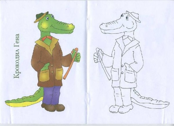 Раскраска Чебурашка и крокодил Гена для печати