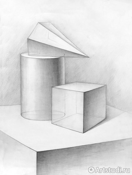 Врезка геометрических фигур (перспектива из 2 точек )