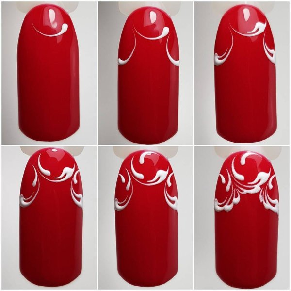 Красный маникюр с вензелями