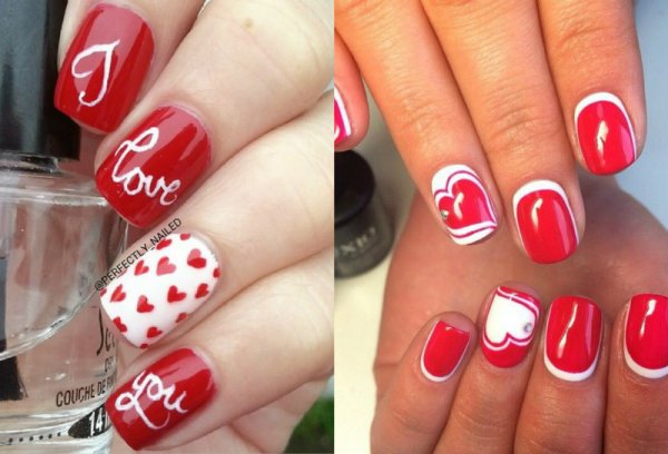 Красные ногти с белым рисунком