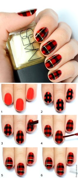 Маникюр красная клетка