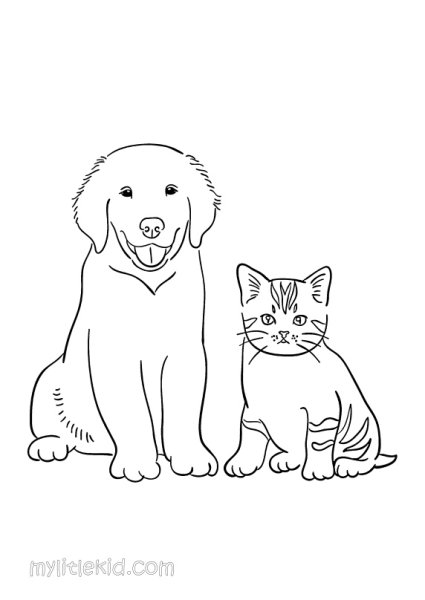 Кошка и собака контур