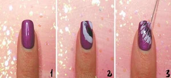 Простые узоры на ногтях иголкой