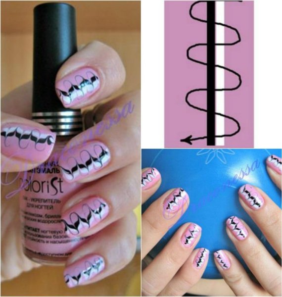 Простой рисунок на ногтях зубочисткой