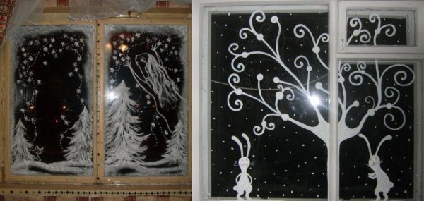 Новогодние окна зубной пастой