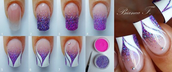 Маникюр с блестками для новичков