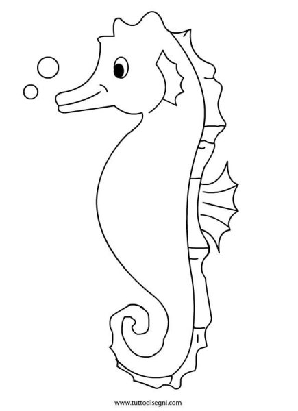 Морской конек трафарет для детей