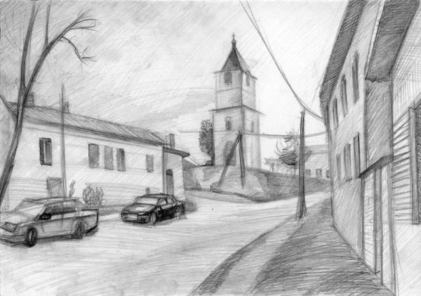 Городской пейзаж карандашом для начинающих