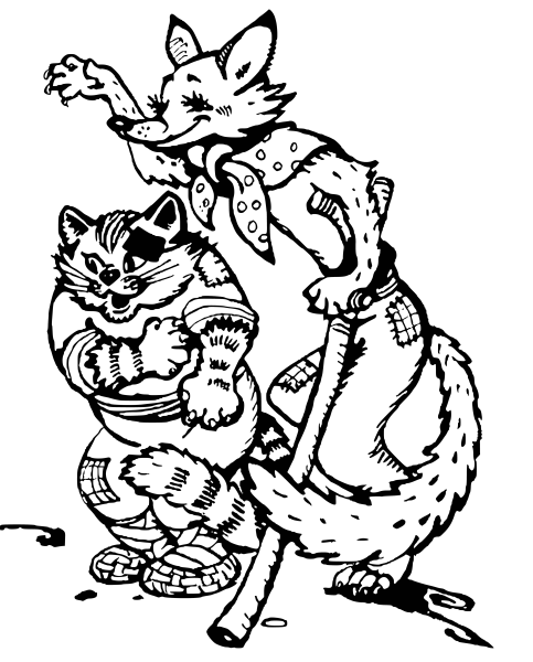 Кот Базилио и лиса Алиса раскраска для детей
