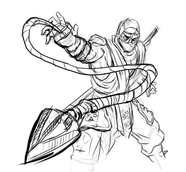 Раскраски для мальчиков мортал комбат Скорпион