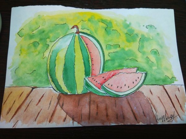 Рисование Арбуз старшая группа