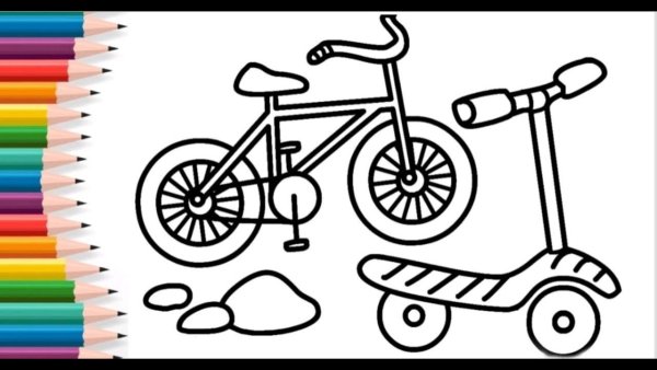 Раскраска велосипед и самокат