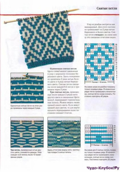 Двух и трехцветные узоры на спицах
