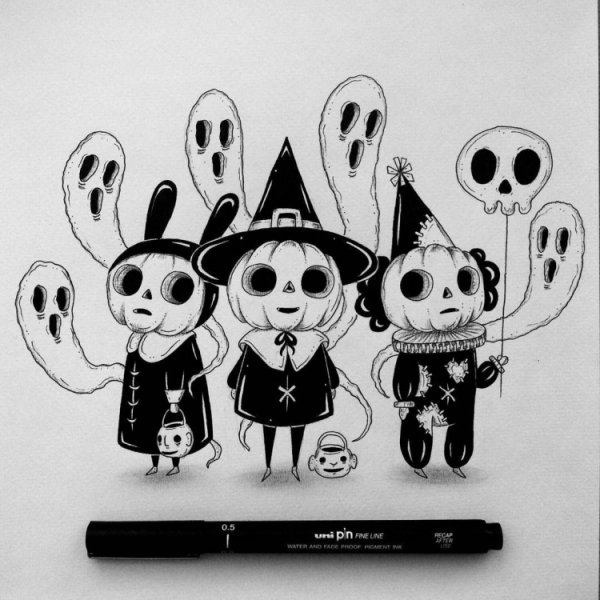 Рисунки на Хэллоуин в скетчбуке