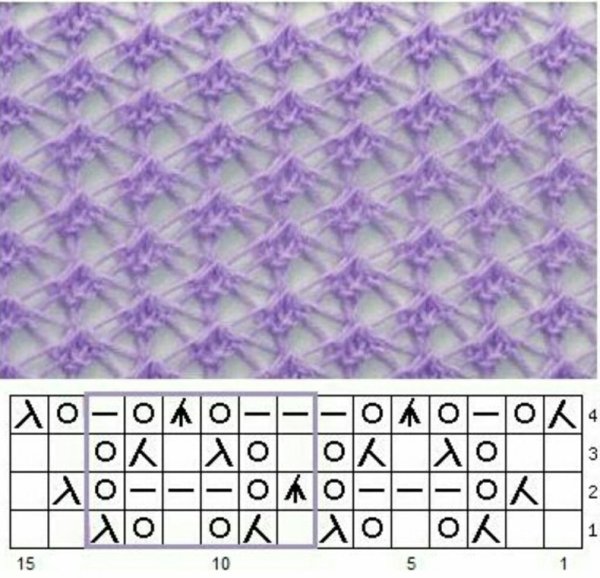 Ажурный узор сеточка спицами