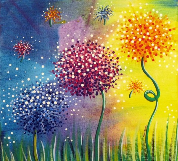 Правополушарное рисование гуашью одуванчики