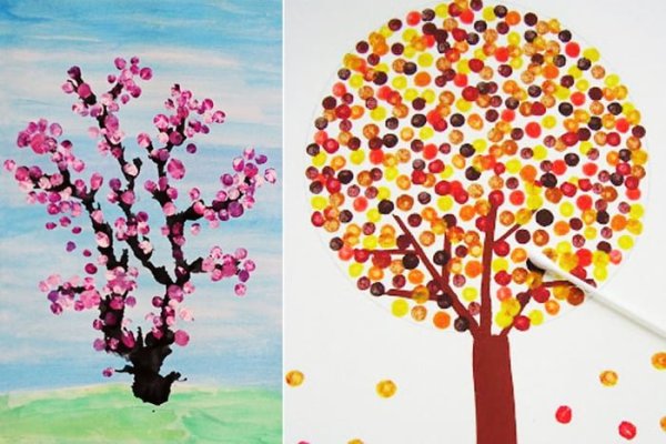 Дерево ватными палочками