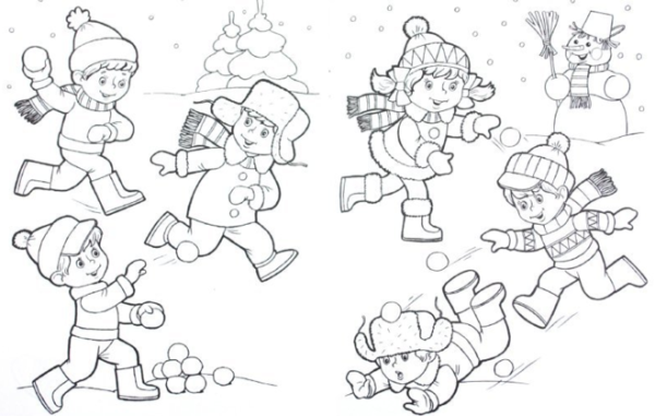 Зимние забавы раскраски для детей