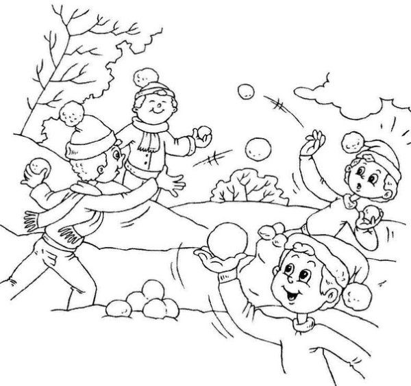 Зимние забавы раскраски для дошкольников