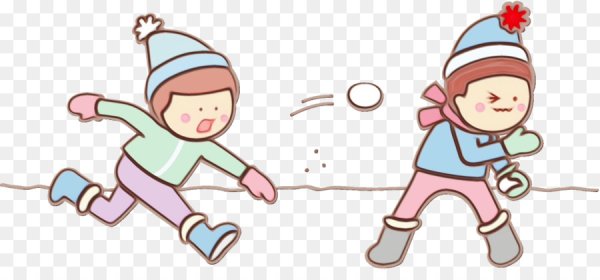 Дети играют в снежки на прозрачном фоне