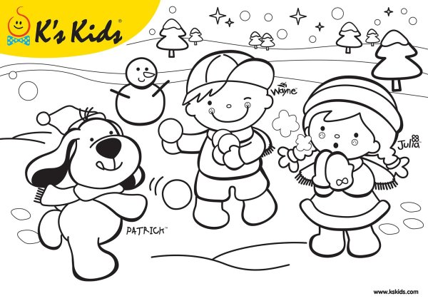 Игра в снежки раскраска