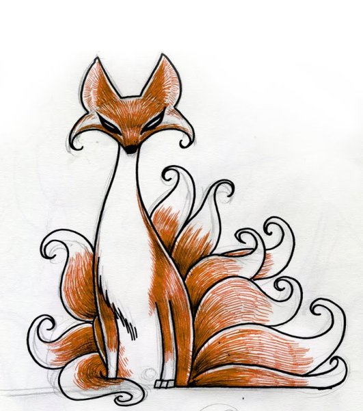 Девятихвостый волк тату