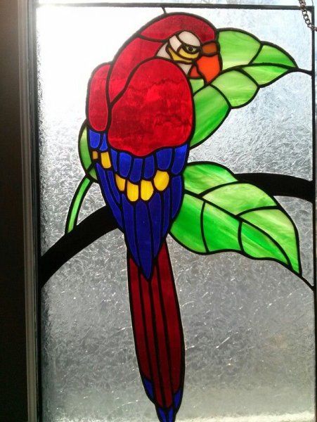 Витраж попугайчики