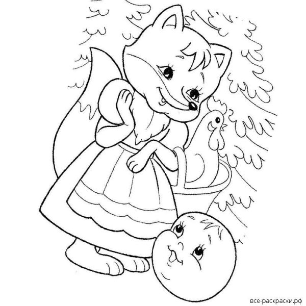 Лисичка из сказки Теремок раскраска для детей