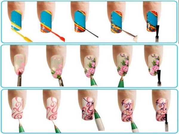 Рисунки на ногтях кисточкой