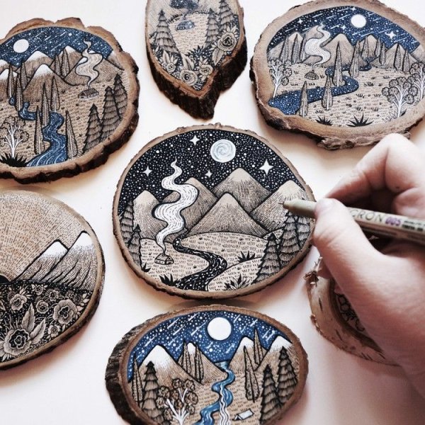 Деревянные значки Выжигание