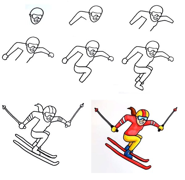 Рисование с детьми лыжник