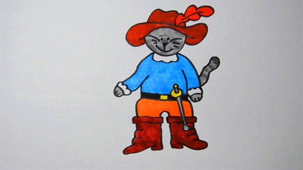 Кот в сапогах легкий рисунок