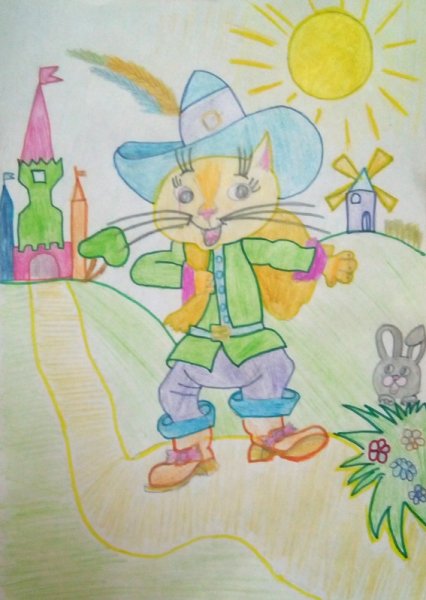 Кот в сапогах рисунок карандашом